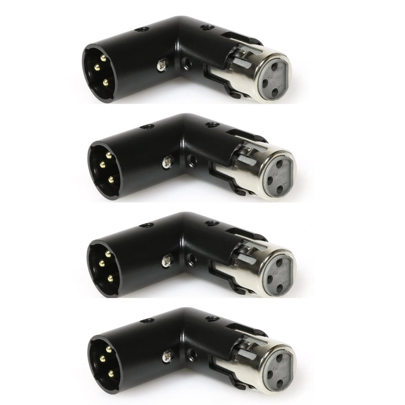 LyxPro XLR Angle Adapter Dual Male and Female can be positioned to 4 Different Angles Right Left and 90 Degree Great for Mixers That Interfere with Other Applications - 4 Pack