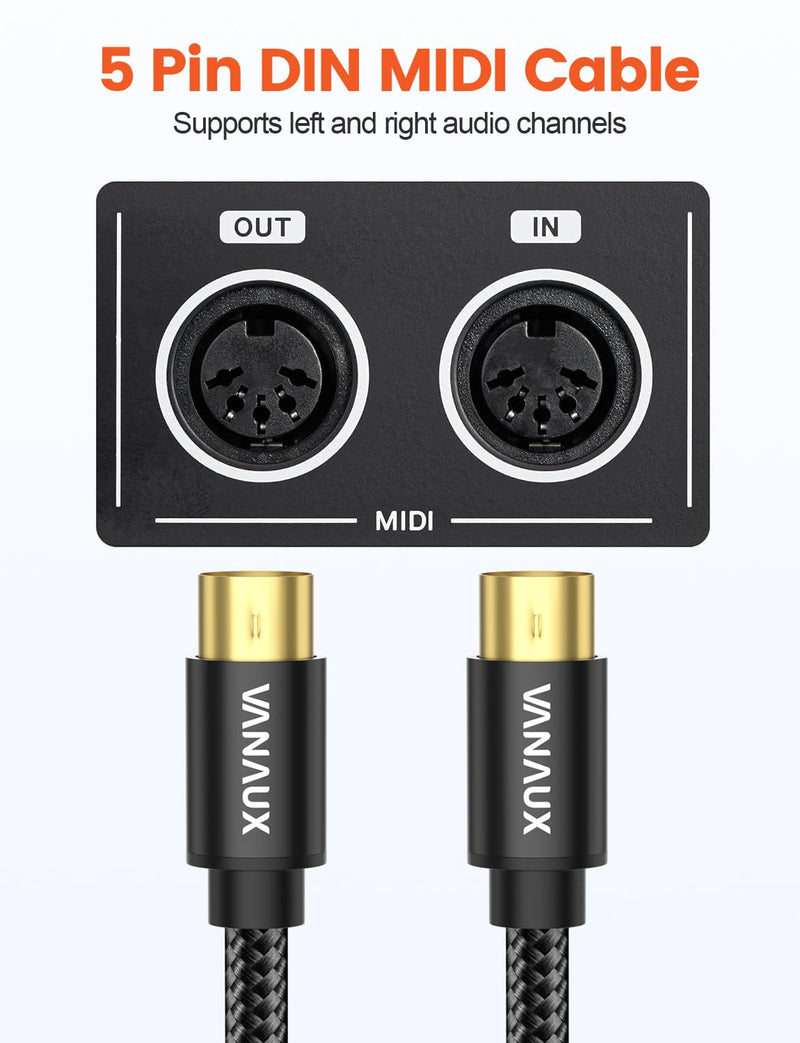 [AUSTRALIA] - VANAUX MIDI Cable 6FT, Male to Male 5-Pin MIDI Cable Compatible with MIDI Keyboard, Keyboard Synth, Rack Synth, Sampler, External Sound Card, Sound Source and More-Black 