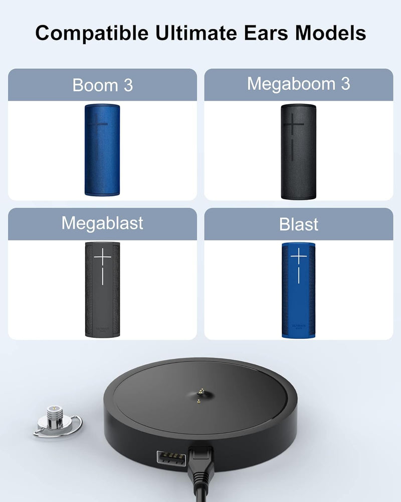 Charging Dock Compatible with Ultimate Ears Boom 3, MEGABOOM 3, Blast & MEGABLAST Portable Waterproof Wireless Bluetooth Speaker. (Black) Black