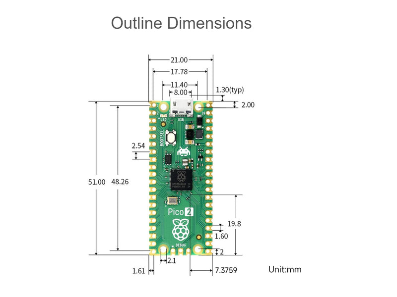 Pre-Soldered Raspberry Pi Pico 2 with Header RP2350 Microcontroller Board Mini Board Kit Based on RP2350 Chip, Dual-Core & Dual Architecture, Support C/C++/Python