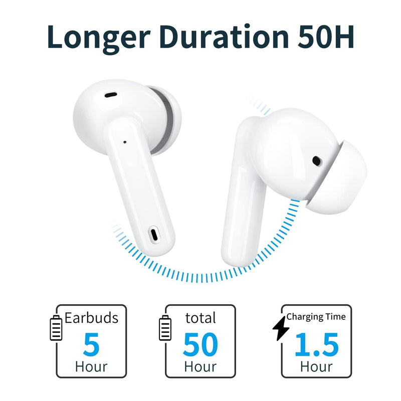 A40 Pro Wireless Earbuds, 50Hrs Playtime Bluetooth Earbuds Built in Noise Cancellation Mic with Charging Case, Bluetooth Headphones with Stereo Sound, IPX7 Waterproof Ear Buds for iPhone