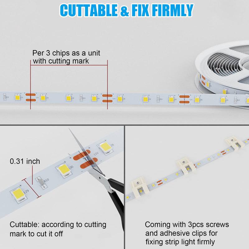 [AUSTRALIA] - MY BEAUTY LIGHT Motion Activated LED Strip Lights, 16.4ft LED Light Strip with Day or Night 2 Lighting Modes, 3 Timing Off Modes, Bright White 12v Plug-in LED Rope Lights for Under Cabinet, Kitchen 