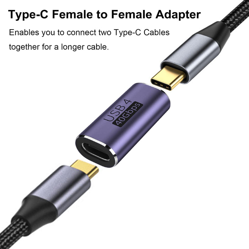 USB C Coupler Adapter 40Gbps 2 Pack USB C Type C Angled USB-C Female to Female Adapter 8k at 60hz and USB C to USB C Cable 20Gbps SuperSpeed USB 100W USB 3.1, 3.2 Thunderbolt 3 Braided Dual 4k