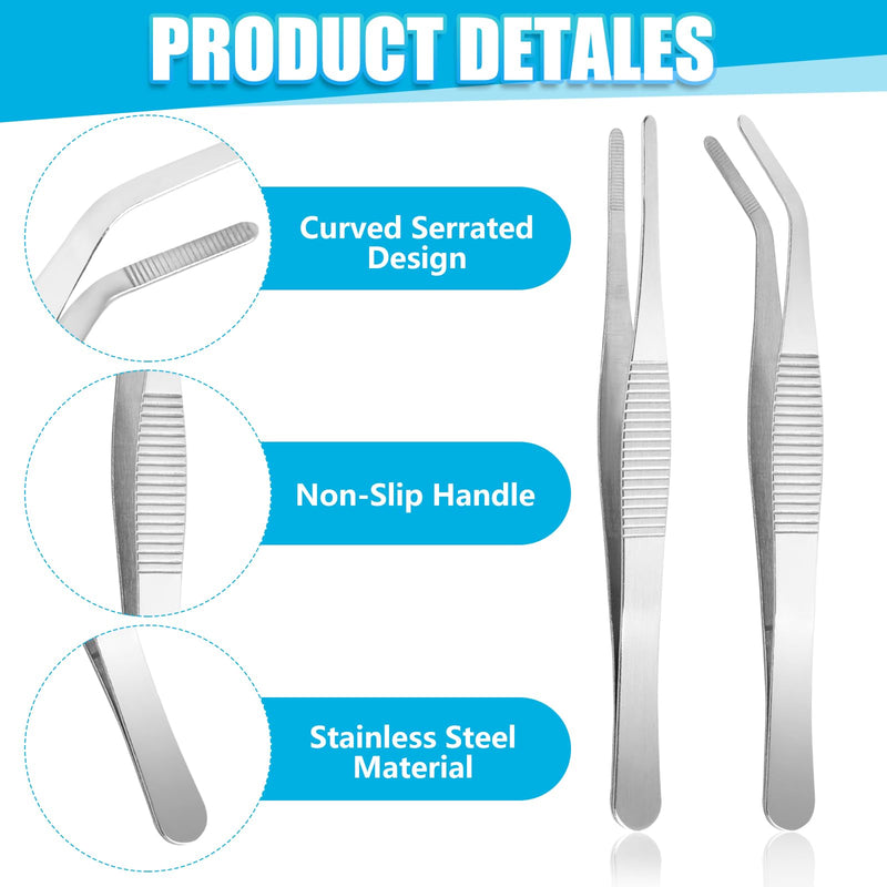 6-Piece Tweezers Set, 3 Sizes Stainless Steel Tweezers, 16 cm Long Tweezers with Storage Bag, Professional Non-Slip Curved Tweezers for Craft Repair, Sewing Machines, Jewellery, 12.5-16 cm