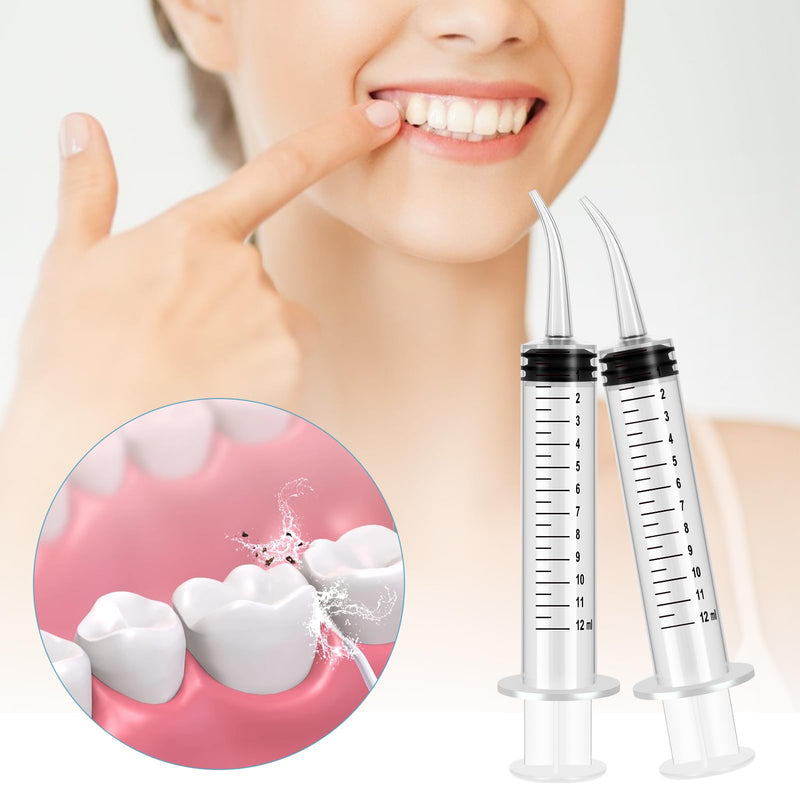 Pack of 4 Dental Syringes 12 ml Dental Syringe Transparent Plastic with Curved Tip and Measure for Oral Dental Care Cleaning