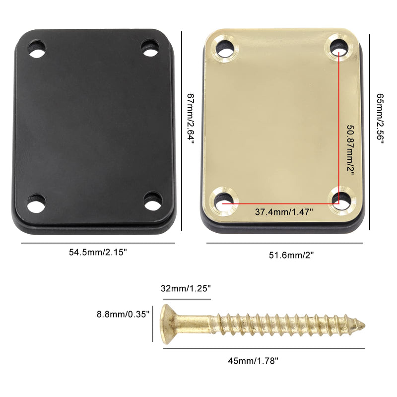 3 Pack Electric Guitar Neck Plates, Metal Guitar Neck Joint Plates with Screws Guitar Parts Replacement for Strat Tele Style Electric Guitar Bass (Black+Silver+Gold) Black+Silver+Gold-3pcs