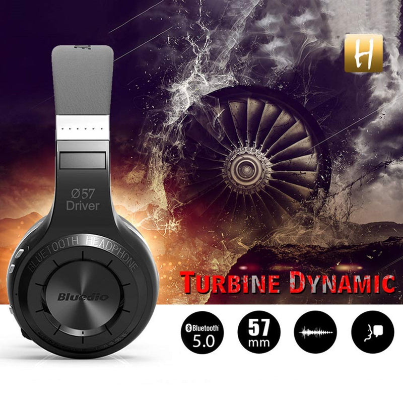 Bluedio H-Turbine Wireless Bluetooth 5.0 Headphones Powerful Bass Over-ear Headset Bulit-in Microphone-Retail package Global release (Black)