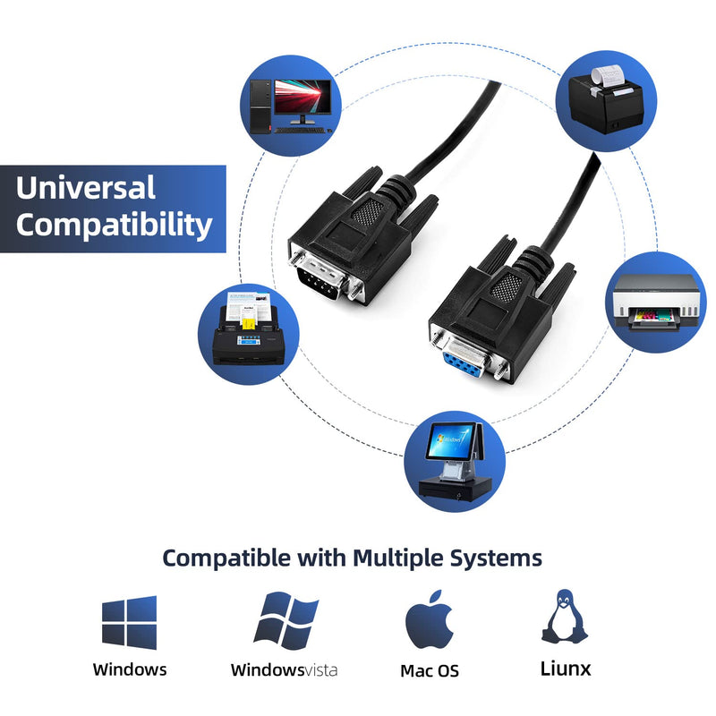 Straight Through DB9 RS232 Serial Cable, 6ft Male to Female 9 Pin Straight Through Extension Cable DB9 Male to Femal-6ft