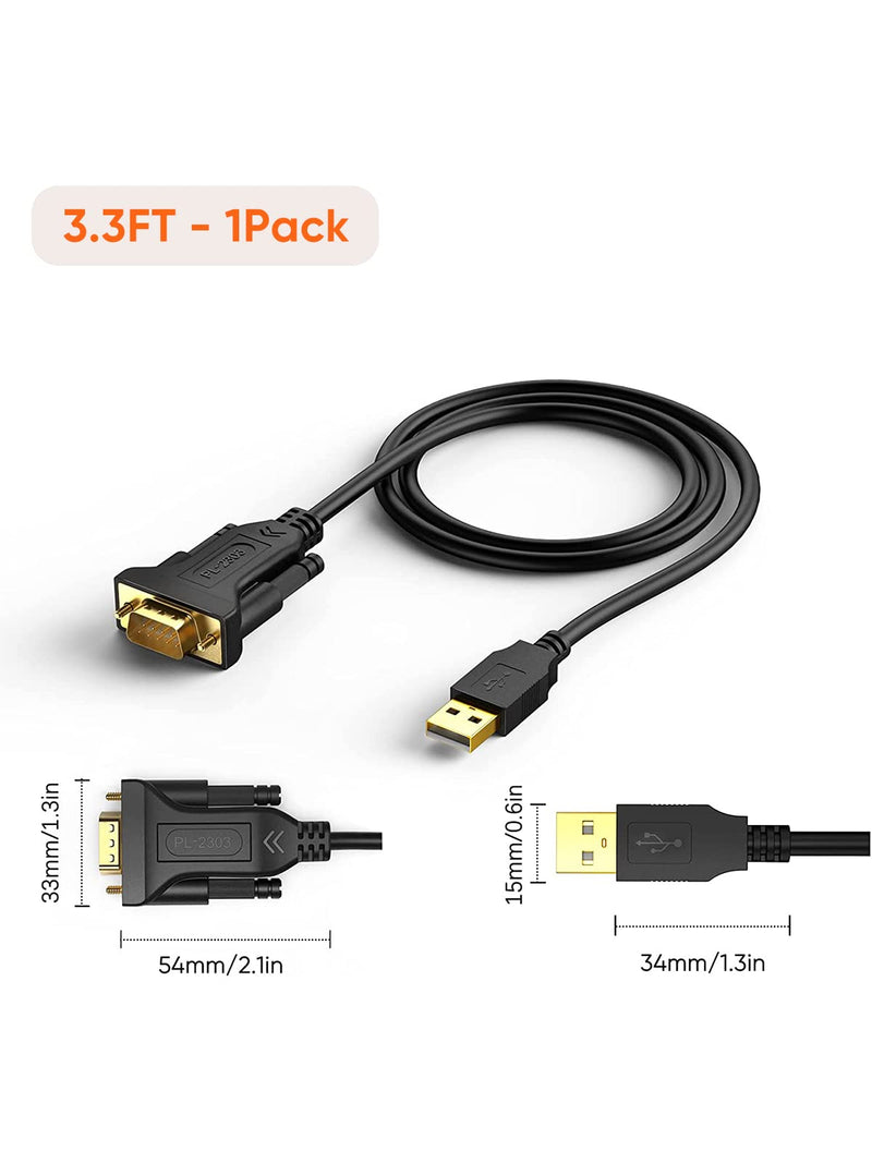 CableCreation 3.3 Feet USB to RS232 Serial Cable with Prolific PL2303 Chip, DB9 Adapter for Windows 10, 8.1, 8,7, Vista, XP, Linux, Mac OS X, 1M /Black 3.3FT 1