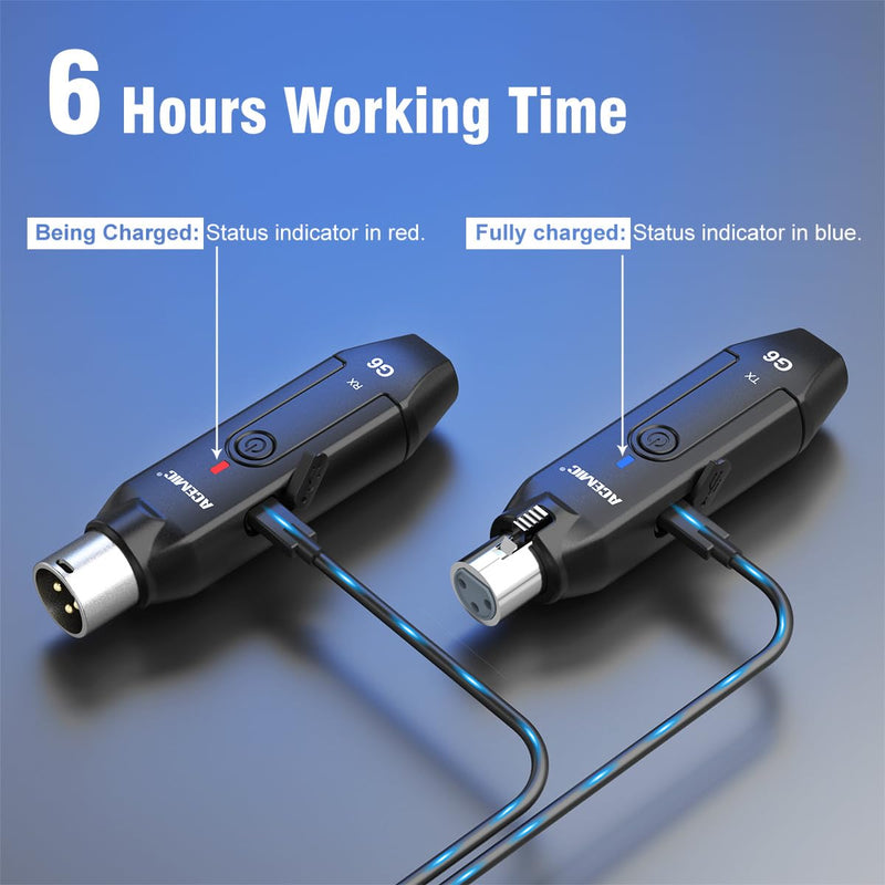 [AUSTRALIA] - 2.4G Wireless Microphone Audio Transmitter and Receiver System Plug-on XLR Mic Adapter 6 Channels for Dynamic Mic, Audio Mixer, PA System, G6 