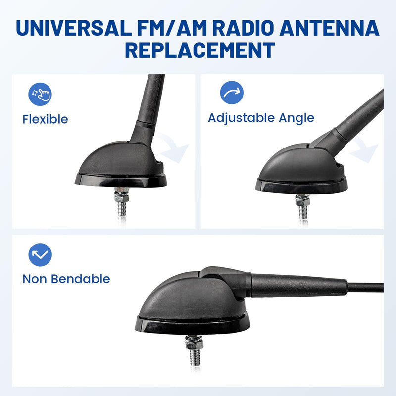 Anina 16 Inch AM/FM Universal Top/Side Mount Antenna for Vehicle Truck Boat ATV UTV RV Motorcycle, 16" Car Radio Aerial Replacement Mast w/Mount Base and Extension Cable for Stereo Receiver Head Unit