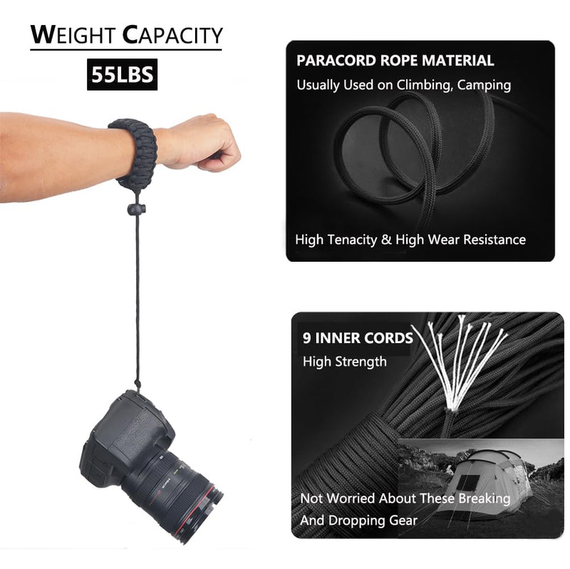 Paracord Camera Wrist Strap Lanyard with Screw for Insta 360 X3, Ace Pro, DSLR Cameras, Selfie Sticks Black