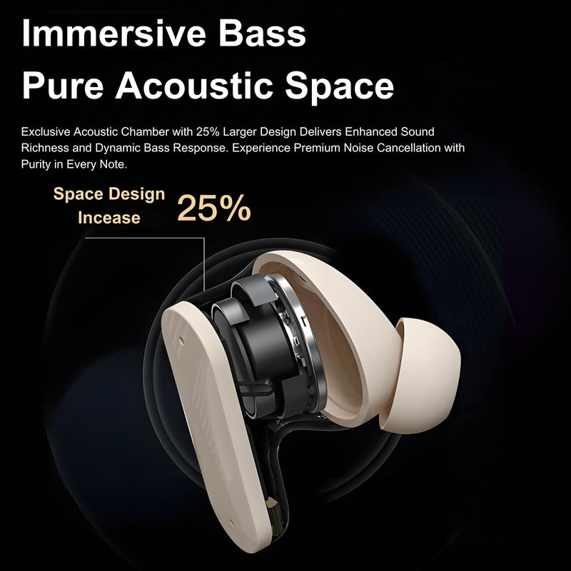 TINGER in-Ear ANC Wireless Earbuds, 35dB Active Noise Canceling Bluetooth Headphones, 24H Playtime Hi-Fi Bass Earphones with IPX4 Waterproof, Built-in Mic for Travel Workout Beige