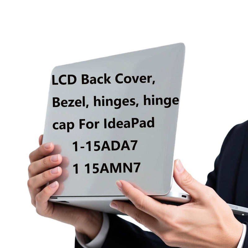 Replacement LCD Back Cover Kit for Lenovo Ideapad 1-15ADA7 | Ideapad 1 15AMN7, Top Lid with Bezel, Hinges and Hinge Cap, 5CB1F36621, 5CB1M48453, Grey Plastic Laptop Cover