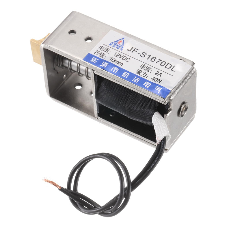 QUARKZMAN DC 12V 2A Solenoid Electromagnet Push Type 40N 10 mm Hub Electromagnetic Actuator Open Frame Linear Motion JF-S1670DL Magnet Electromagnet