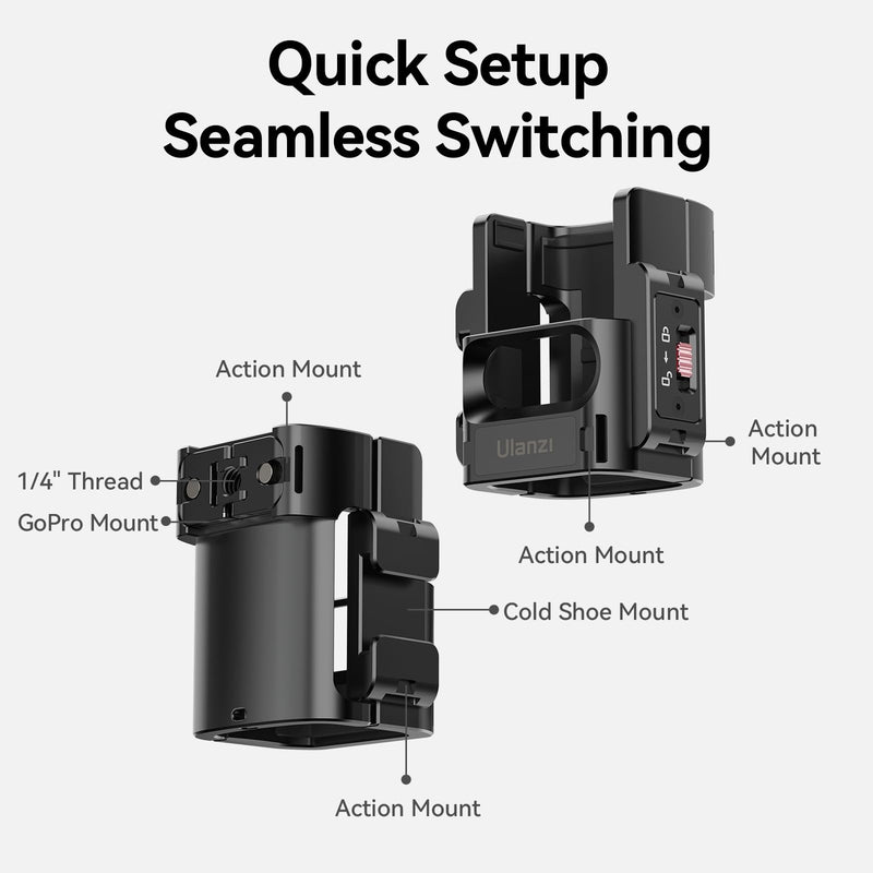 ULANZI PK-06 Expansion Adapter Accessories for DJI Osmo Pocket 3 Aluminum Protective Cage Metal Bracket Adapter Mount with 1/4 Screw Holes/Gopro Adapter/Cold Shoe/Osmo Action Quick-Release