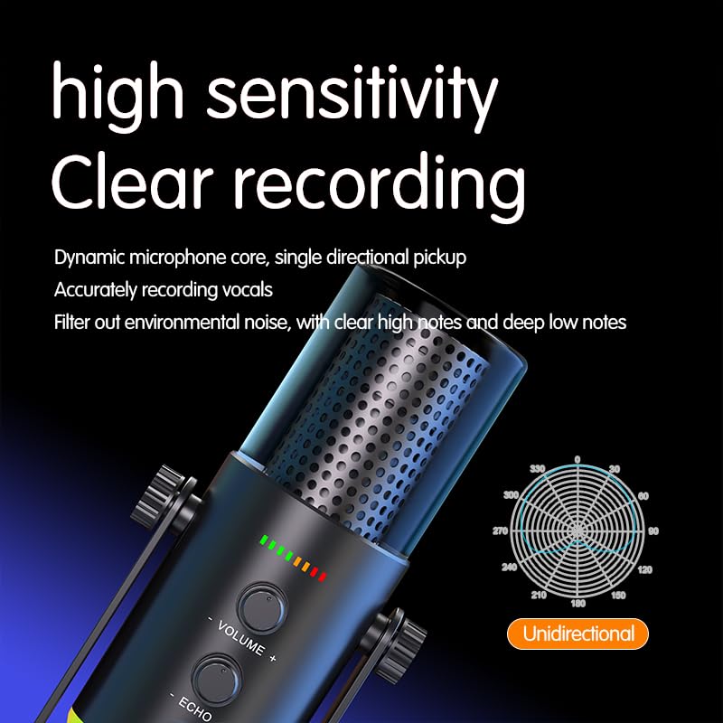 USB/XLR Dynamic Microphone for Podcasting, Gaming Streaming Mic with RGB Light, Mute Button, Noise Cancellation, Desktop Stand