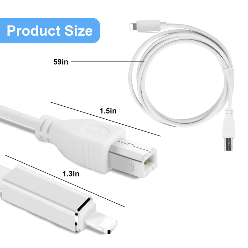 [AUSTRALIA] - Lightnning to USB 2.0 OTG Cable Type B Midi Cable 5Ft Lighting to Midi Cable Compatible with iOS Devices to Midi Controller, Electronic Music Instrument, Piano, Midi Keyboard and More 
