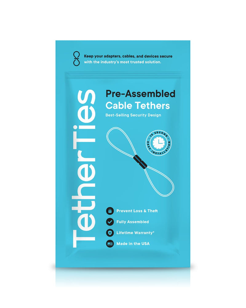 Heavy Duty Cable Lock: A Tamper-Resistant, Pre-Assembled Stainless Cable Tether Kit for Computers, Adapters & Dongles - Includes a Free Crimping Tool for Easy Installation (Silver, 5 Pack) 5 Pack Heavy Duty TetherTies Silver