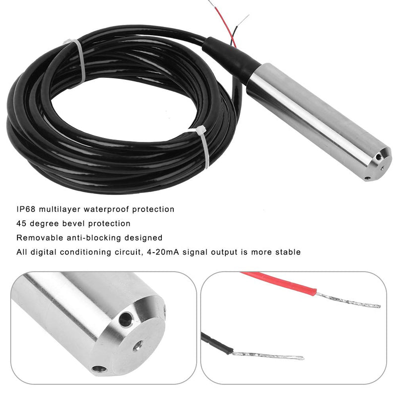 Submersible Level Sensor 4-20ma,4-20ma 2m Pressure,Sensors TL‑136 Liquid Level Transmitter Water Level Sensor Detector 24VDC 4‑20mA Output (Range 0-2 Meters) Range 0-2 meters
