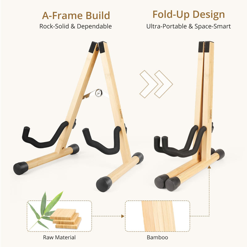 MUSO Guitar Stand,Acoustic Guitar Stand,Wood Classical Electric Guitar Stand,Foldable Bass Guitar Stand,Guitar Accessories also fit Bass,Violin,Ukulele (Bamboo) Bamboo