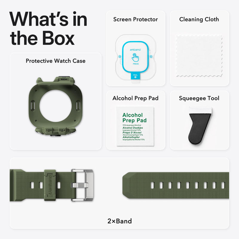 amBand Rugged Case with Band Compatible with Apple Watch Ultra 3/2/1 49mm for Men, Shockproof Protective Case with 9H Screen Protector, Sport Band & Bumper Cover, Army Green