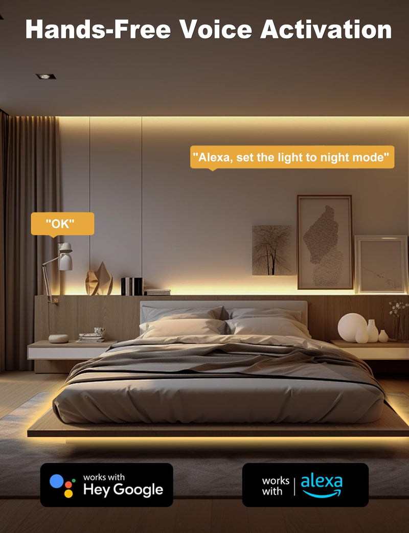 [AUSTRALIA] - COB LED Strip Light 16.4ft, Dimmable 2300K-6500K White CCT Tunable, DC 24V Cuttable LED Tape Light, High Density 3040 LED 36W CRI 90, APP Remote Control, Music Mode, For Home DIY, Living Room, Bedroom 
