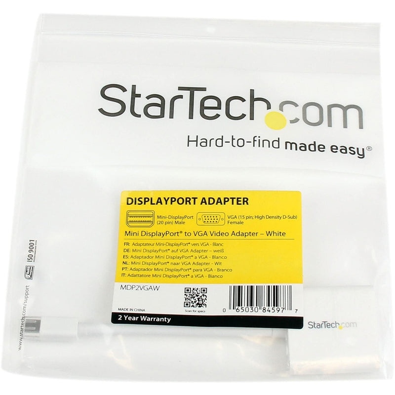 StarTech.com Mini DisplayPort to VGA Adapter - Active Mini DP to VGA Converter - 1080p Video - mDP or Thunderbolt 1/2 Mac/PC to VGA Monitor/Projector/Display - mDP 1.2 to VGA Dongle - White (MDP2VGAW)