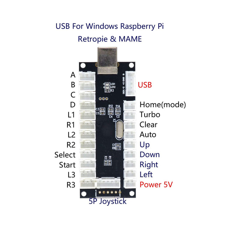 SJ@JX 2-Player LED USB Encoder to Arcade Joystick and LED Arcade Buttons for PC, MAME and Raspberry Pi Sanwa