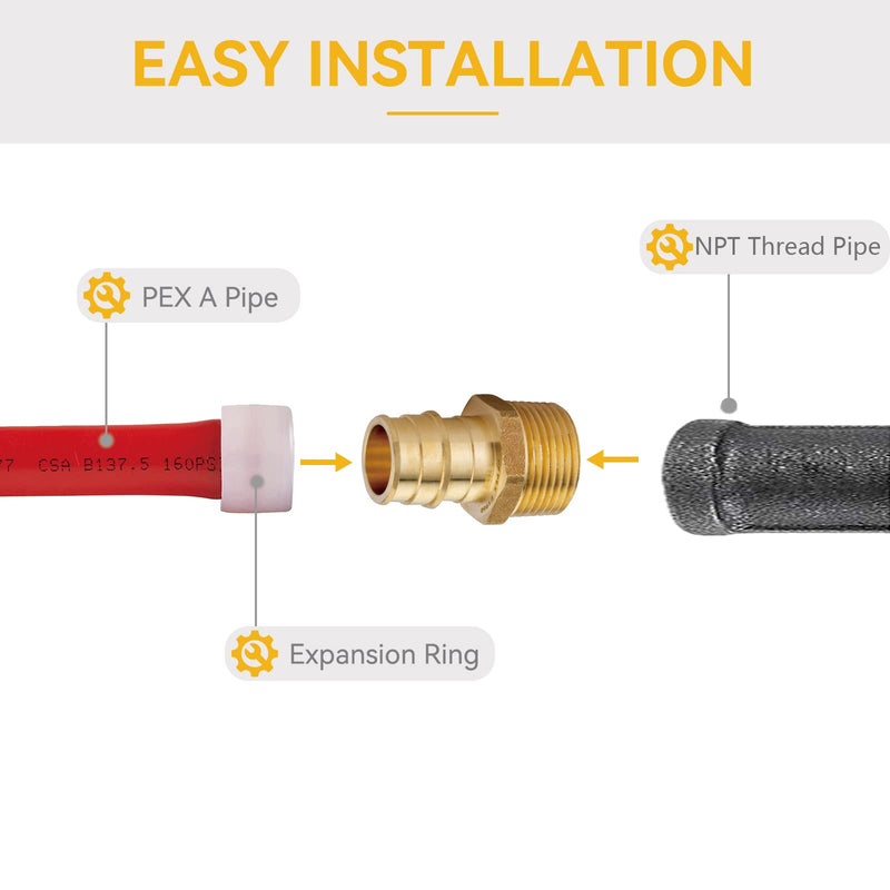 [AUSTRALIA] - 10 Pack PEX-A Fittings, 1/2"x 1/2" Expansion Male NPT Adapter, ASTM F1960 Male Threaded Adapter for A Tubing(PEX1960016) 1/2"x1/2" 10Pack 