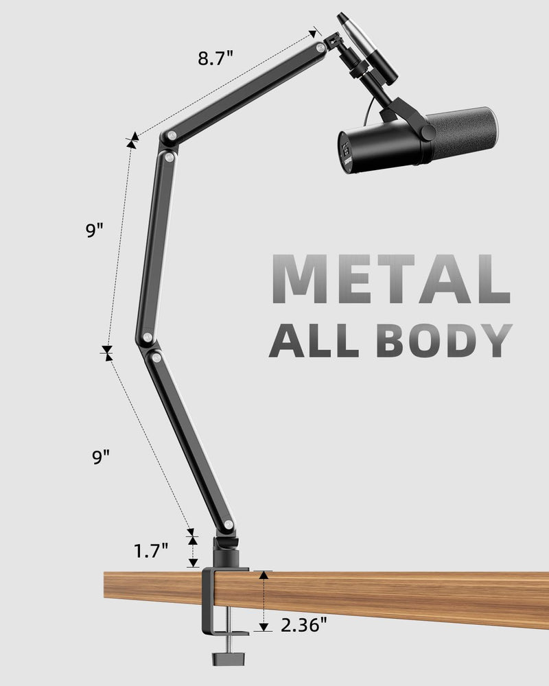TODI Mic Arm for Lightweight Mics, Microphone Arm Rotatable, Storable Desk Mic Stand for Bear 3LB with Mount Clamp, Mic Stand Boom Arm with Cable Channel with 3/8'' 5/8'' Thread for Podcast, Gaming Black