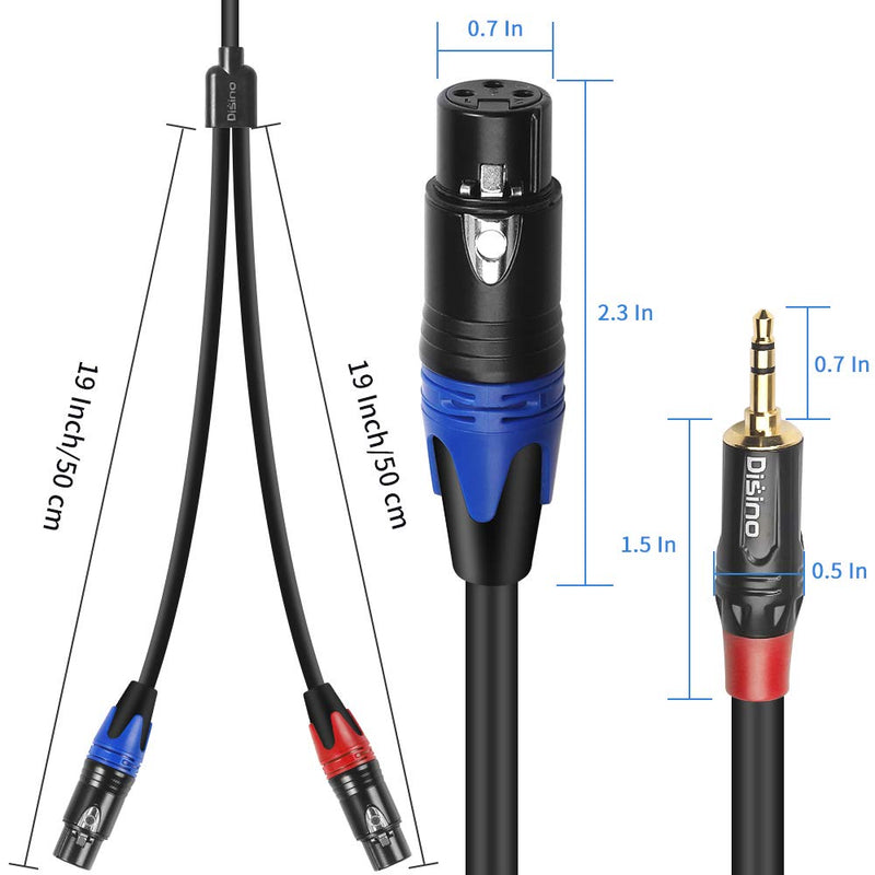 [AUSTRALIA] - Disino Dual Female XLR to 3.5mm Y-Splitter Cable, Unbalanced XLR Female to 1/8 Inch Mini Jack TRS Stereo Aux Interconnect Audio Mic Breakout Patch Cord - 3.3 Feet/1 Meter 