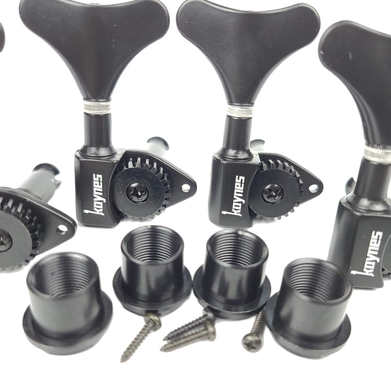 KAYNES 1:24 Ratio Electric Bass Guitar Machine Heads Tuners Guitar Tuning Key Pegs Open Gear Replacement for Jazz Precision (4 for Right, Black) 4 for Right