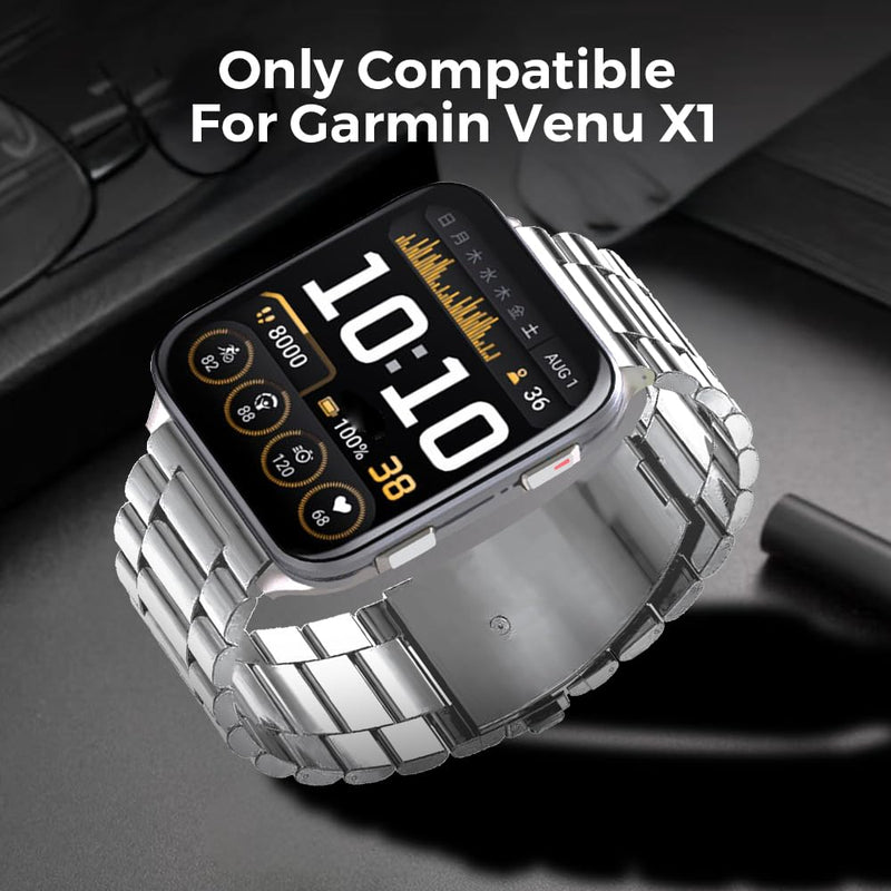 Titanium Band for garmin venus X1, 24mm Quick Release Metal Watchband with Integrated Buckle Strap Replacement for Garmin Watch venu X1 black