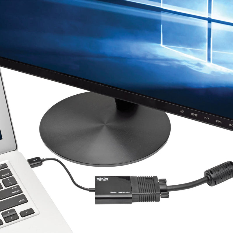 Tripp Lite USB to VGA Adapter Multi Monitor External Video Converter, Built-in USB Type-A 2.0 Cable, 1080p @ 60Hz -Windows, Mac & Ubuntu Compatible, 3-Year Warranty (U244-001-VGA) VGA w/ Built-in Cable