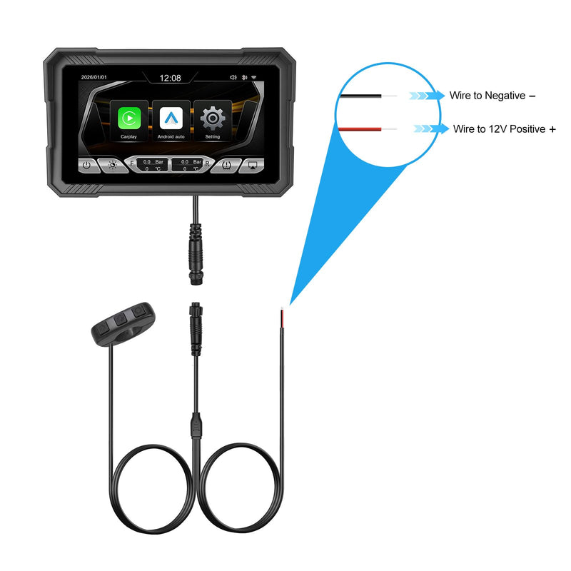 UNITOPSCI Motorcycle CarPlay Screen,5“ Waterproof Touchscreen, Portable Carplay/Android Auto GPS Navigation for Motorbike, Support Dual Bluetooth,S-IRI,G00gle Assistant with Digital Wired Controller 5'' with Digital Wired Controller