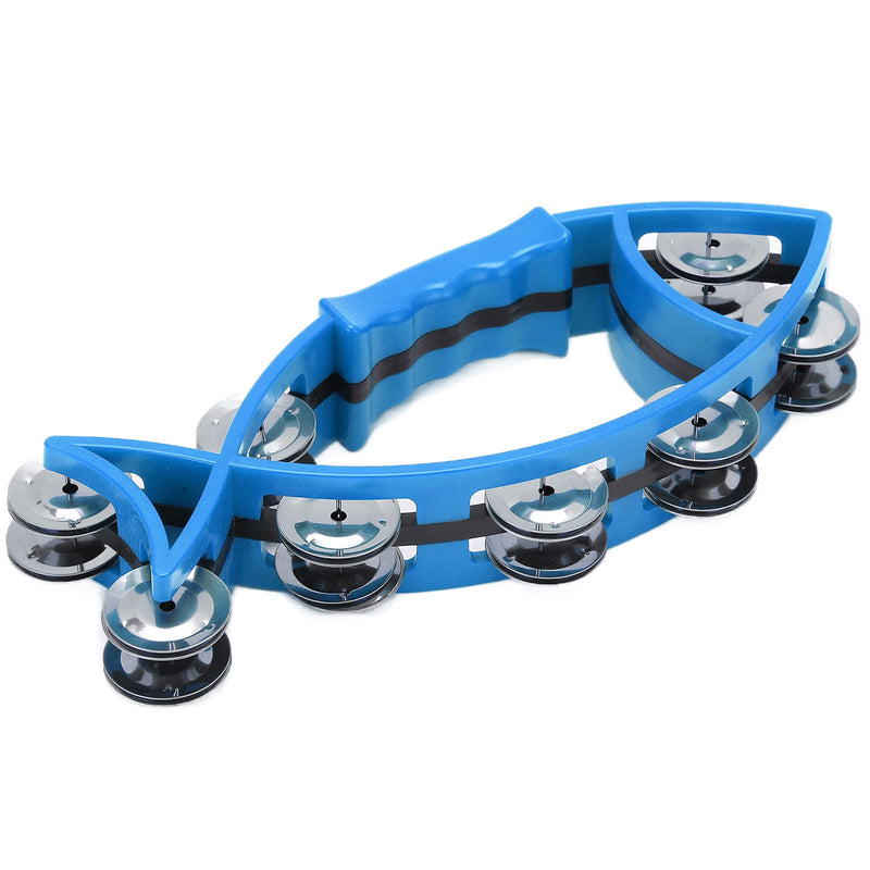 Hand Tambourine Bell Fish Shaped Double Row Tambourines Hand Drum Bell Musical Rhythm Instrument without Burrs(blue) blue
