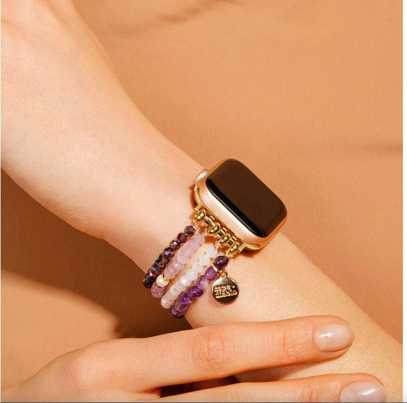 Cape Diablo Smart Watch Band for Women - Handmade Gemstone Strap - Compatible with 38mm-45mm Apple Faces Large - Fits 6.0 - 6.5 inch wrists Mystic Amethyst