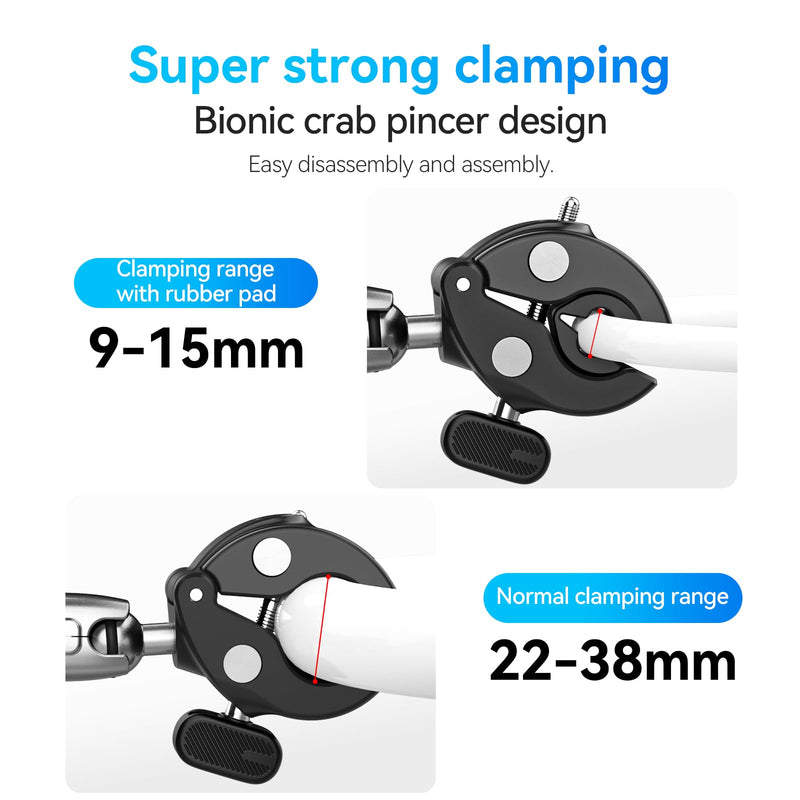 [AUSTRALIA] - TELESIN 360 Dual Ball Clamp Mount, Bike Bicycle Motorcycle Handlebar Stick Pole Mount Holder Accessories for DJI Osmo Action 6 /Osmo Nano/Osmo 360 /Osmo Action 5 Pro, Hero 13 12 11 10 9, Insta 360 X5 Metal Dual Ball 