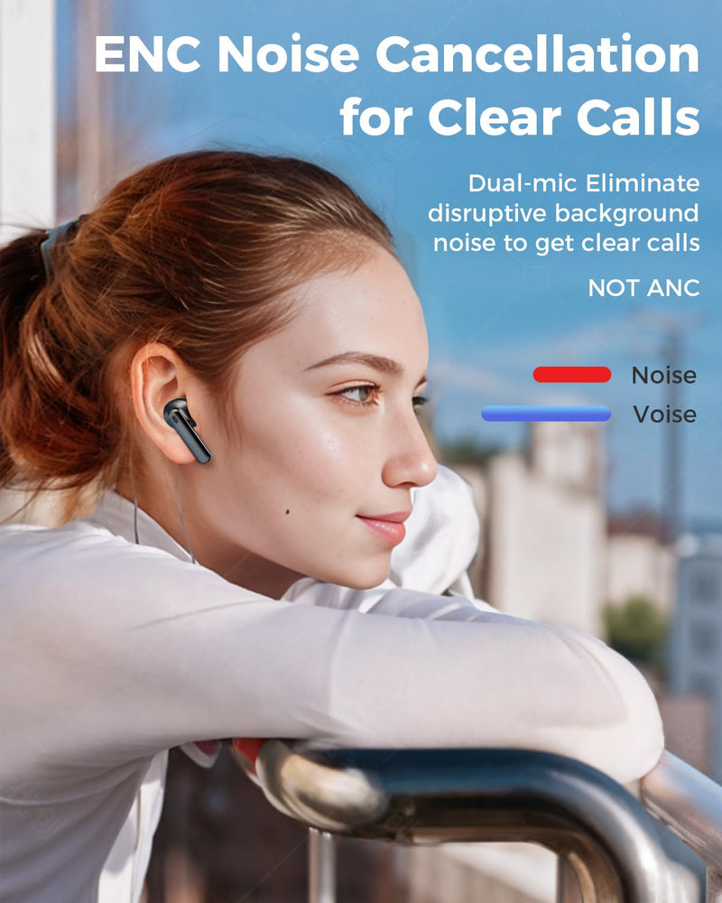 Wireless Earbuds, 42H Playtime Bluetooth 5.3 Headphones, HiFi Stereo Call Noise Cancelling Earbuds, IPX7 Waterproof Stereo in-Ear Earphones with LED Display for iOS Android Cell Phone (Black) Black