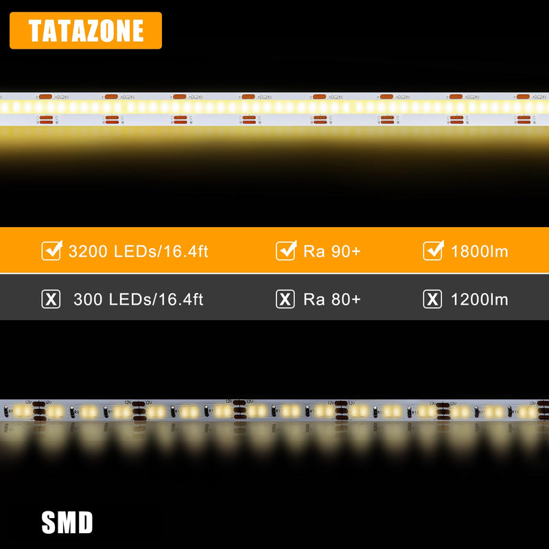 Tatazone 16.4ft Tunable White Smart COB Led Strip Light Kit, CCT 2700K-6500K Bright COB Led Tape Light Compatible with Alexa and Google, Dimmable Indoor COB Led Ribbon for Kitchen Cabinet, Room, TV
