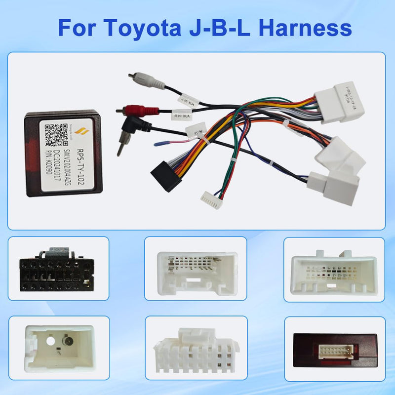 16-Pin Radio Harness for Toyota 4Runner Sienna Camry with JBL | CANBUS adapter integration supports factory amplified audio and steering wheel controls with a compatible aftermarket radio