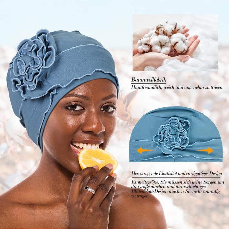 TSKNOMO 4 Pieces Chemo Headwear Set for Women, Breathable Cancer Headwear, Elastic Chemo Hats for Women with Hair Loss Light Grey + Light Purple + Light Blue + Khaki