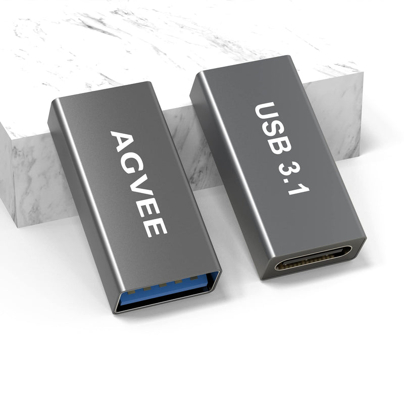 AGVEE [4 Pack] USB-A 3.0 Female to USB-C Female Adapter, USB Type-C 3.1 Gen-1 Converter Coupler Extension Extender for MacBook Pro/Air, iPad Pro 2020 2018 Air 4, Samsung S20 S10 Note 20 10, Gray