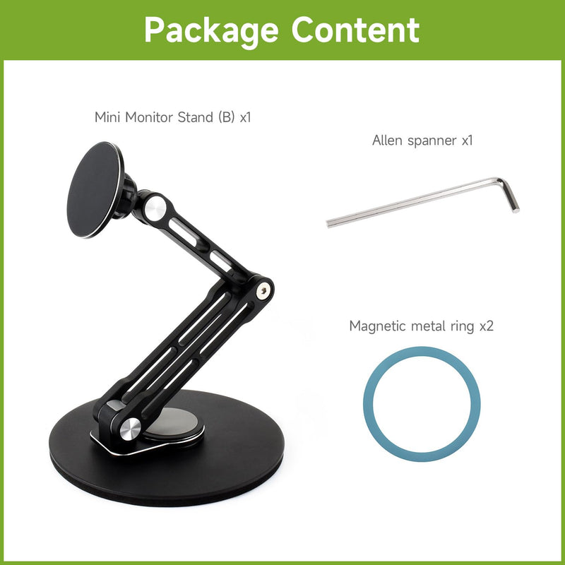 Waveshare Magnetic N52 Neodymium Magnet Portable Monitor Adjustable Stand, Compatible with 4~18.5inch Monitors, Supports Multi-axis Rotation, comes with Magnetic metal rings, Foldable For Easy Storage