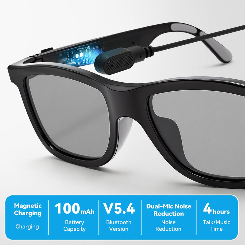Smart Glasses with Bluetooth Speakers and Manual Tint Control, Adjustable Color Changing Sunglasses for Driving Fishing Hiking Outdoor, Hands-Free Calls and Music, Audio Glasses Men Women