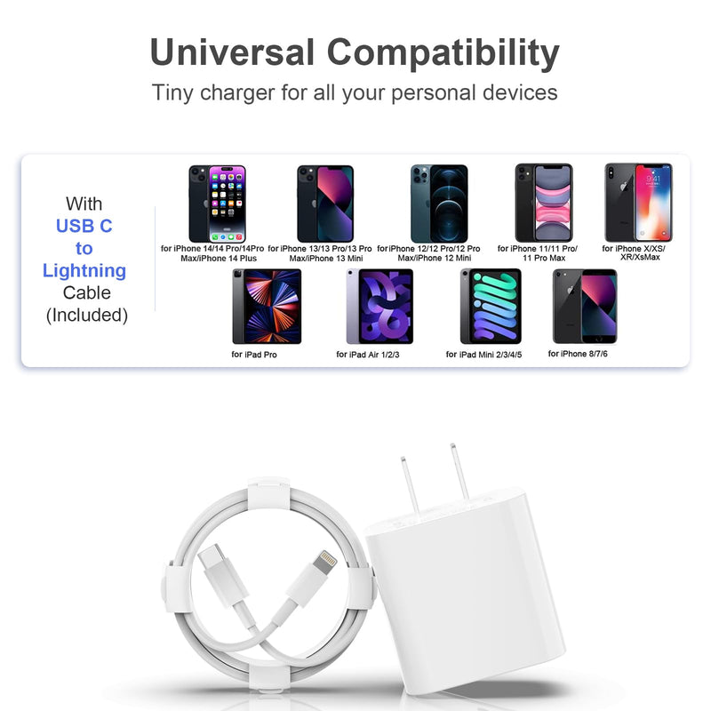 USB C Fast Charger, 3 Pack 20W USB-C Power Adapter with 3 Pack [MFi Certified] 6FT Type C to Lightning Cable for iPhone 14/13 Pro/13/12/12 Mini/12 Pro Max/11 Pro White
