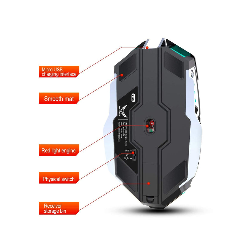 Rechargeable 2.4G Wireless Gaming Mice with USB Receiver and RGB Colors Backlit for Laptop,Computer PC and MacBook(Gray) Gray