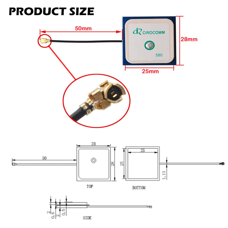 32db High Gain Cirocomm 5cm Active GPS Antenna Ceramic Antenna IPEX Antenna 25x25x5mm Geekstory