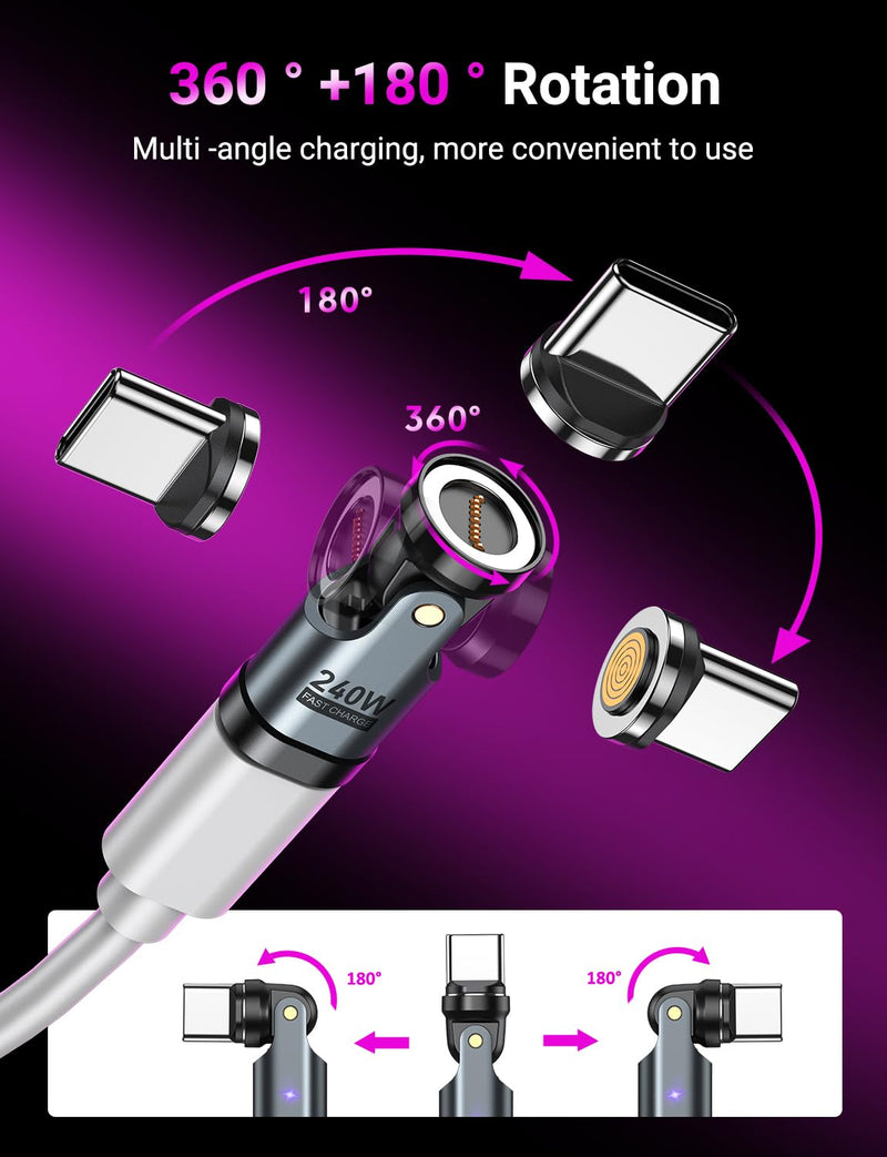 USB C Magnetic Adapter PD 240W(2Pack), 9PIN USB C 90 Degree Adapter/USB C Right Angle Adapter/180 Degree USB C Connector/USB C to USB C Adapter for Phone 16/15, Ma-Book Pro/Pad Series, Samsung Galaxy